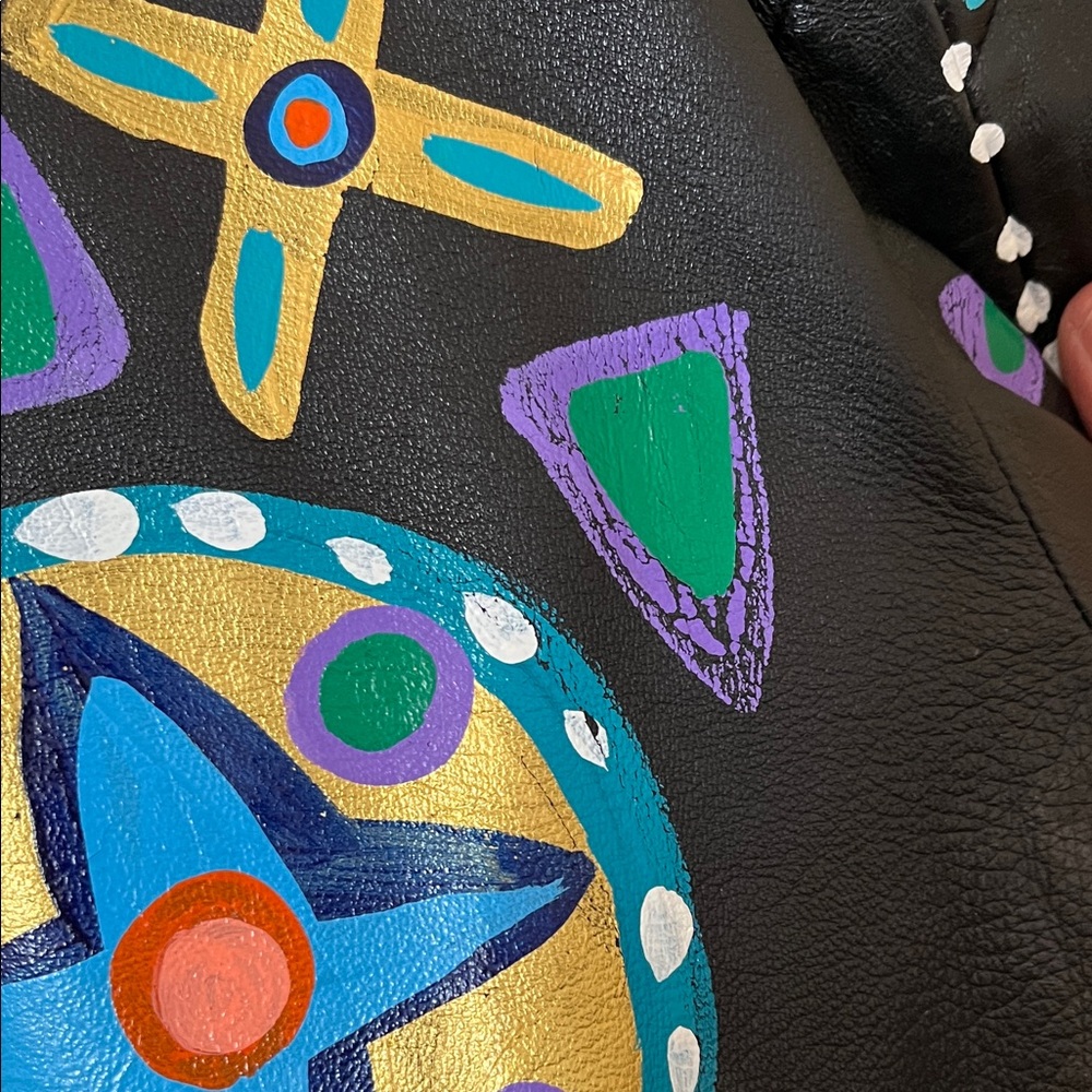 Colorful Patterned Leather Jacket - image 5